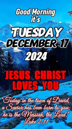 the poster for jesus's christ loves you, which is in front of snowy mountains