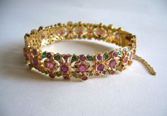 Ruby Emerald Gold Bangle Bracelet image 2 Ruby Emerald, India Jewelry, Gold Bangle Bracelet, Gold Bangle, Hinged Bangle, Pretty Jewellery, Gold Jewellery, Gold Bangles, Bangle Bracelet