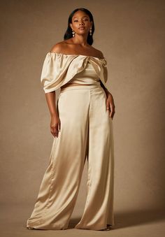 Bridal by ELOQUII Wide Leg Trouser Bridal Styles, Bridal Jumpsuit, Seam Allowance, Bridal Separates, Plus Size Designers, Plus Size Pants, Plus Size Wedding, Stretch Satin, Wedding Attire