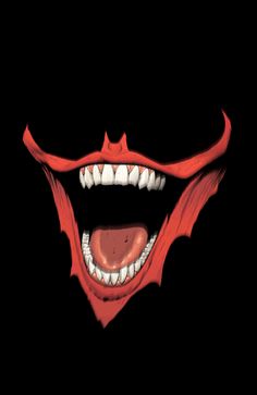 an evil clown's mouth with teeth and fangs in the dark, on a black background