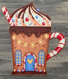 an image of a gingerbread house with candy canes and ice cream on it