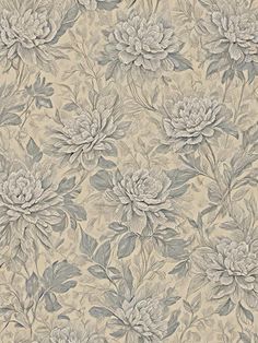 a wallpaper with flowers and leaves in grey on beige background, suitable to use as a pattern