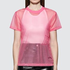 Helmut Lang Femme Nylon Little T-Shirt Short Sleeve Round Neckline Tonal Logo Embroidered See Through Design Color: Pink 90% Polyamide, 10% Elastane #Tu Spring Mesh Crew Neck T-shirt, Crew Neck Mesh Top With Graphic Print, Mesh Short Sleeve T-shirt For Streetwear, Summer Mesh T-shirt With Graphic Print, Sheer Mesh Top With Crew Neck, Graphic Print Crew Neck Mesh Top For Streetwear, Crew Neck Mesh Top With Graphic Print For Streetwear, Casual Mesh Crew Neck T-shirt, Sheer Short Sleeve T-shirt