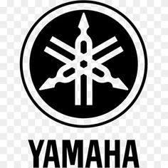 the yamaha logo is shown in black and white, with an arrow pointing up to it's center