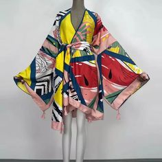 Sweet Watermelon Kimono - Lashawn Janae (7228745711774) Spring Party Satin Kimono, Fitted Multicolor Summer Kimono, Spring Party Multicolor Kimono, Summer Beach Kimono In Satin, Summer Beach Satin Kimono, Colorful Kimono, Moda Kimono, Long Kimono Dress, Kimono Style Dress