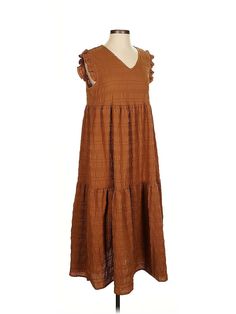 Shein Casual Dress Size: 4 Brown Dresses - used. 95% POLYESTER, 5% ELASTANE, Midi, V Neck, Midi/Calf Length, Sleeveless | Shein Casual Dress: Brown Dresses - Size 4 Brown Knee-length Ruffled Midi Dress, Casual Brown A-line Maxi Dress, Brown A-line Sundress Midi Dress, Summer Brown V-neck Sundress, Brown V-neck Casual Dresses, Brown Casual Dress, Brown Dresses, Brown Dress, Casual Dresses For Women