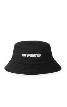 Bucket hat 100% cotton Embroidered Sir Winston logo in White Reinforced brim with stitching detail, side eyelets One Size fits all One Size Black Brimmed Bucket Hat, Black Handmade Adjustable Bucket Hat, Black Cotton Bucket Hat, Adjustable Black Bucket Hat, Black Bucket Hat With Embroidered Logo, One Size Fits All, Bucket Hat, Hats, ? Logo