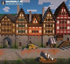 Minecraft City Apartment, Town Builds Minecraft, German House Minecraft, Town Center Minecraft Ideas, Minecraft Medieval City Layout, Mc Town Ideas, Minecraft Medieval Town House, Minecraft Town Centre, Minecraft Town Ideas Layout Cottagecore