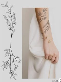 a woman's arm with tattoos on it, and an image of a flower