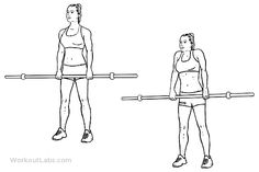 a man and woman doing exercises with barbells