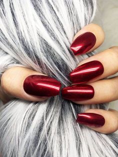 30 Sexy Dark Red Nails Perfect For Winter - 46 Red Chrome Nails, Dark Red Nails, Red Chrome, Red Nail Art, Chrome Nails Designs, Red Christmas Nails, Mirror Nails, Winter Nails Acrylic, Red Nail Designs