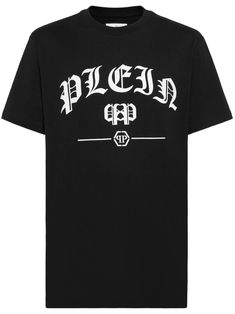 black cotton logo print to the front crew neck short sleeves straight hem Philipp Plein, Cotton Logo, T Shirt Vest, Logo Print, Cotton T Shirt, Black Cotton, Printed Cotton, Cotton Tshirt, Short Sleeves