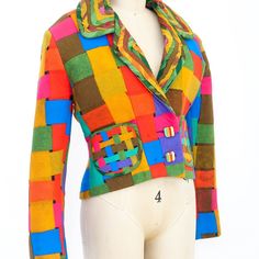 Todd Oldham Tailored Multicolor Blazer For Fall, Designer Multicolor Long Sleeve Blazer, Designer Fitted Multicolor Outerwear, Designer Multicolor Blazer For Work, Fitted Designer Multicolor Blazer, Multicolor Fitted Designer Blazer, Designer Multicolor Blazer For Spring, Designer Multicolor Spring Blazer, Vintage Multicolor Outerwear With Buttons