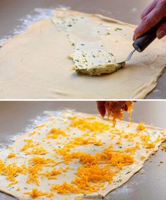 the process of making pizza dough with cheese and orange zest