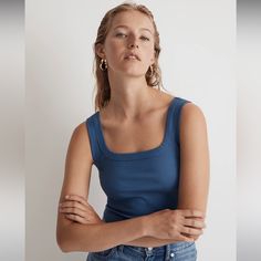 Nwt Madewell Tailored Crop Tank In Dark Mediterranean. Chic Blue Everyday Tank Top, Chic Blue Tank Top For Everyday, Crop Tank, Madewell, Color Blue, Womens Tops, Tank Tops, Full Service, Women Shopping