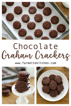 chocolate graham crackers are stacked on top of each other and ready to be eaten