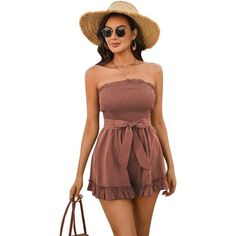 - 90% Cotton, 10% Linen - Imported - Pull On Closure - Hand Wash Only -Summer Romper:Jumpsuit Is Made Of 90% Cotton+10% Linen, S Exy And Classy, Soft And Comfortable, Light And Breathable, It Is A Must-Have Jumpsuit In The Wardrobe. -Features: This Romper Dress Has Strapless Wrap Chest Design, Straight Neckline With Ruffle Decorated, Smocked Bodice, Matched Belt Is Removable, Ruffled Hem. -Category: Womens Wrap Chest Romper/ Mini Jumpsuit/ Dressy Shorts Rompers/ Womens Jumpsuits/ Solid Playsuits Summer Beach Jumpsuits And Rompers With Elastic Waistband, Casual Strapless Jumpsuits And Rompers For Summer, Strapless Summer Jumpsuits And Rompers For Day Out, Strapless Jumpsuits And Rompers For Summer Day Out, Strapless Jumpsuits And Rompers For Vacation, Casual Strapless Jumpsuits And Rompers, Strapless Summer Romper For Day Out, Casual Strapless Jumpsuit Or Romper, Summer One-piece Jumpsuits And Rompers With Ruffles