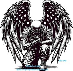 an american soldier kneeling down with wings on his chest