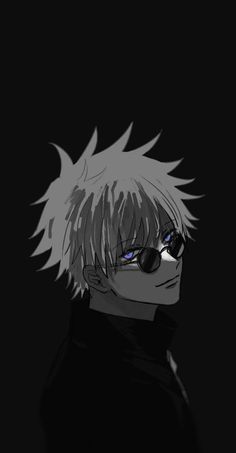 an anime character with white hair and sunglasses on his head, looking to the side