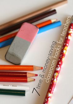 pencils and erasers are sitting next to each other on a piece of paper