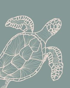 a drawing of a sea turtle on a blue background