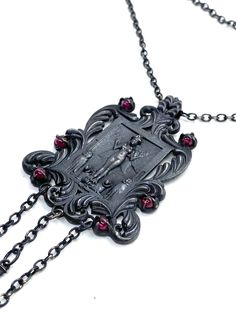 "This Lilith Shrine necklace is cast in bronze, hand textured, oxidized and set with garnets. Lilith is the first witch and known as the mother of demons, but she is also known for being strong and intelligent, representing feminine power and expression. The necklace measures 16\" in the neck." Mother Of Demons, Witch Pirate, Goth Witch, Dark Modern, Feminine Power, Modern Jewelry, Free Jewelry, Ring Bracelet, Chain Lengths