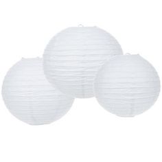 three white paper lanterns on a white background