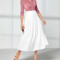 Elegant High Waist Pleated Skirt Season: Spring, Summer, Fall Material: 93% Polyester, 7% Elastane Pattern Type: Plain Type: Pleated Details: Pleated Fabric-Non Stretch Size Tags Are In Letters Xs-(2) S-(4) M-(6) L-(8/10) Xl-(12) Do You Love? Anthro Festival Preppy Casual Mumu Revolve Spell Reformation Puff Popular Swim Contemporary Layering Free People Cami Dress Top Events Lulu Vacation Beach Contemporary Anniversary Boat Weekend Pool Swim Night Out~Visit My Store Feminine Lined Skirt For Office, Feminine Pleated Skirt For Work, High Waist Flowy Pleated Skirt, Feminine High Waist Skirt For Work, Feminine High-waist Skirt For Work, High-waisted White Office Skirt, White High-waisted Office Skirt, White High Waist Office Skirt, High Waist White Office Skirt