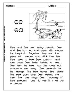 the worksheet for an e is for ee and other words that are in english