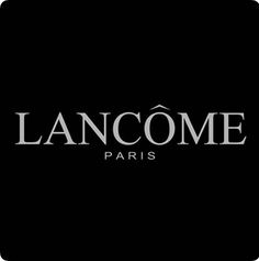 the logo for lancome paris is shown in black and white on a dark background