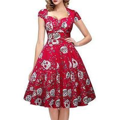 Vintage Skull Dress - American Legend Rider Vestidos Pin Up, Flower Print Midi Dress, Very Short Dress, Skull Dress, Vintage Skull, Pin Up Dresses, Plus Size Vintage, Rockabilly Dress, Cap Dress