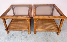 two tables with glass top and bamboo legs