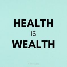 a blue background with the words health is wealth written in black on it, against a light blue background