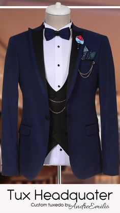 "Say 'I do' in style with our Dark Blue Tuxedo Wedding Suit! Make a bold statement on your big day and look sharp as you walk down the aisle 💒 Shop now and turn heads at your wedding celebration! 🛍️ #WeddingStyle #GroomFashion #SharpDressedMan" Blue Tuxedo Style Blazer In Suiting Fabric, Blue Party Suit, Bespoke Blue Tuxedo For Business, Tailored Blue Tuxedo For Groom, Fitted Navy Tuxedo Blazer, Royal Blue Fitted Formal Outerwear, Dark Blue Tuxedo Wedding, Blue Tuxedo Style Formal Outerwear, Navy Fitted Tuxedo Blazer