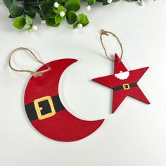 Santa Moon & Star Ornament Set Santa Moon, Star Ornaments, Santa Crafts, Christmas Card Inspiration, Wood Stars, Painted Christmas Ornaments, Dare To Be Different, Santa Face, Wooden Stars