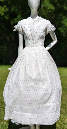 CIVIL WAR ERA SHEER PINK SWISS DOT MUSLIN SUMMER DRESS W CAP SLEEVES | eBay Feminine Cap Sleeve Summer Dress, Vintage Polka Dot Dress With Short Sleeves For Summer, Short Sleeve Dress With Smocked Bodice For Wedding, Wedding Dress With Smocked Bodice And Short Sleeves, Short Sleeve Wedding Dress With Smocked Bodice, Summer Dress With Fitted Bodice And Cap Sleeves, Pink Cap Sleeve Dress For Summer, Pink Cap Sleeve Summer Dress, Summer Polka Dot Dress For Wedding