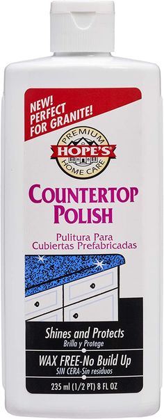 a bottle of countertop polish on a white background