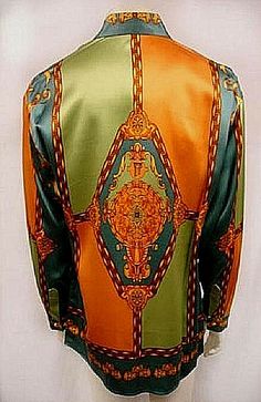 FOR SALE: NEW VINTAGE MEN'S CREME DE SILK SHIRT STYLE ETHICE 9010 BEAUTIFUL MULTI-COLOR SIZE X-LARGE Measurements:   Please, refer to measurement to determine fit. Please, fell free ask any questions you have, in order to determine if this item will fit. SECTION S M L XL 2X 3X 4X 5X CHEST 44 46 48 50 52 55 58 61 SHOULDER 21 22 23 24 25 26 27 28 LONG SLV 23.5 24 24.5 25 25.5 26 27 28 BOTTOM 44 46 48 50 52 55 58 61 BACK/L 30.5 31 31.5 32 32.5 33.5 34 34.5 ARMHOLE 23 23.5 24 24.5 25 26.5 27 27.5 NE Luxury Men's Sets With Gold Embroidery, Long Sleeve Multicolor Silk Shirt, Luxury Vintage Silk Shirt, Silk Shirt Style, Luxury Silk Button-up Shirt, Menswear Versace Silk Shirts On Sale, Mens Tracksuit Set, Mens Tracksuit, Designer Loungewear