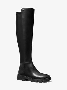 Ridley Leather and Logo Jacquard Knee Boot | Michael Kors Wide Width Boots, Stylish Boots, Cute Boots, Michael Kors Collection, Beautiful Boots, Knee High Leather Boots, Leather Boot, Footwear Design Women, Equestrian Style