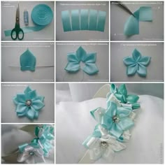 step by step instructions on how to make an origami flower with satin ribbon