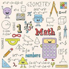 an image of a math poster with numbers and symbols on the back ground, including a calculator