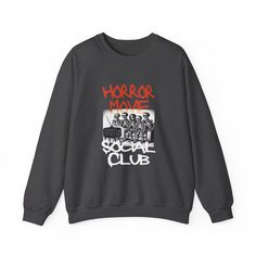 Horror Movie Social Club, Horror Movie Shirt, Halloween Shirt, Halloween Movies, Halloween Party, Horror Shirt, Halloween Sweatshirt - Etsy Halloween Graphic Top For Streetwear, Halloween Graphic Tops For Streetwear, Horror Crew Neck Tops For Streetwear, Halloween Graphic Design Top For Streetwear, Pop Culture Halloween Streetwear Tops, Halloween Fan Merchandise Sweatshirt With Graphic Print, Punk Halloween Sweatshirt With Graphic Print, Punk Style Halloween Sweatshirt With Graphic Print, Pop Culture Tops For Halloween Streetwear