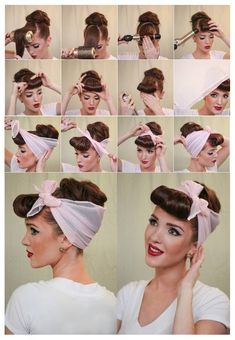 Rosie The Riveter Hair, Pinup Skirt, Easy Short Haircuts, Rockabilly Outfits, Butterfly Hair Clip, Bandana Hairstyles