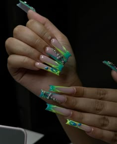 Green Acrylic Nails, Acrylic Toe Nails, Hard Nails, Claw Nails, Colored Acrylic Nails, Glow Nails