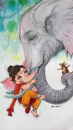 an elephant and a girl are hugging each other