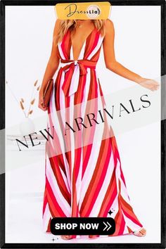 V-neck Striped Bow Multi-length Dress P16361 Women's Fashion Dresses, Dress Length, Fashion Dresses, V Neck