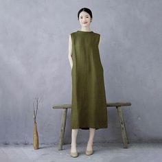 Comfortable, One of Kind. Summer Dresses online shop,|Casual|100% Linen|Mid-Calf|Sleeveless|Stand Collar|Button|Solid Color|Olive Green|M|L|XL|Summer|Hand Wash Sleeveless Khaki Spring Dresses, Sleeveless Khaki Dress For Spring, Khaki Sleeveless Dresses For Spring, Sleeveless Khaki Dresses For Spring, Olive Sleeveless Midi Dress, Casual Sleeveless Khaki Dress, Casual Khaki Sleeveless Dress, Khaki Sleeveless Midi Dress For Spring, Khaki Sleeveless Dress With Pockets