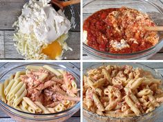 four pictures showing different stages of making pasta