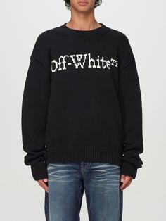 Sweater OFF-WHITE Men color White Off White Sweatshirt, Off White Sweater, Balenciaga Shirt, Cotton Bottoms, White Men, Italian Fashion Designers, Knitwear Men, White Sweater, Pull Off