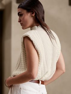 Lyon Cashmere Top | Banana Republic Elegant Cable Knit Cashmere Tops, Elegant Cable Knit Sweater Vest For Winter, Cozy Fitted Cable Knit Sweater Vest, Chic Fitted Cable Knit Sweater Vest, Elegant Cable Knit Sweater Vest, Luxury Wardrobe, Top Banana, Cable Sweater, Sweater Tank